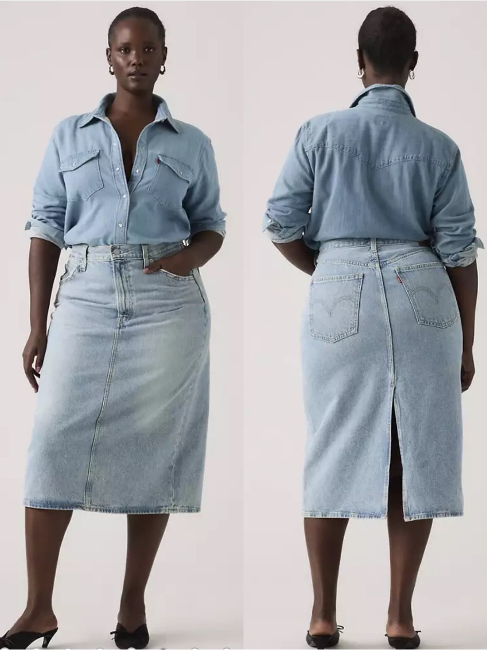 Levi’s Premium High Rise Slit Skirt In Riveting Clean Hem - Light Wash Size 31